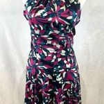 Julie Brown  blue and pink abstract print banded waist halter dress size small Photo 0