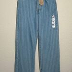 Levi's NEW  Ribcage Pin-Striped Straight Ankle Jeans Button-fly Medium Blue Sz 24 Photo 10