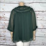 Rose + Olive  NWT Size 1X Dark Green Keyhole Ruffle Trim Peasant Blouse Top Photo 3