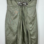 Kay Unger Strapless Metallic Dress 6 Sage Green Embellished Formal Cocktail Glam Photo 0