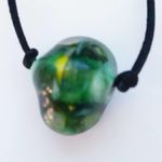 Hand Crafted Necklace Green Glass Bead Silk Cord Photo 2
