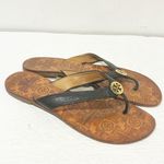Tory Burch  Thora Flat Flip Flop Thong Sandals Black Brown Leather Size 9 Photo 2