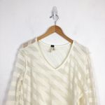 Free People We The  Oversized Faux Wrap Sweater Small Cream Striped V-Neck Soft Photo 2