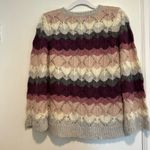 Northstyle women’s Sz: S Striped Open Knit Bell Sleeve Crew Neck Sweater. Pink Photo 1