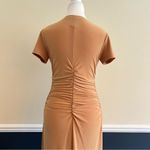 Norma Kamali  Kamali Kulture Crew Neck Shirred Midi Bodycon Dress in Tan Size S Photo 8