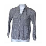 ZARA Woman Blue White Stripe Button-Down Blouse XS Hi-Low Roll-Up Sleeves Photo 1