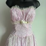 Vintage 60s Coquette Strapless Lavender Lace Floral Prom Party Dress Formal Gown Purple Photo 2