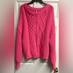 Free People  Dream Cable Crewneck Sweater In Hot Pink Size XL Photo 1