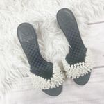 Tory Burch Tatiana 45mm Pearl Block Heels Black Satin Slide Sandals Size 10 Photo 2