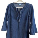 Draper James Denim Shift Dress Women's Size 8 3/4 Flare Sleeve Ruffle Above Knee Photo 1