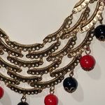 NWT Golden Layered Bib Necklace with Red & Black Beaded Accents Red Photo 4