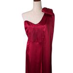 Amazon Satin One Shoulder Long Elegant Formal Evening Gown Bow Tied with Train Photo 5