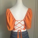 SheIn  Orange Square Neck Puff Sleeve Back Lace Up Cropped Summer Blouse Top Photo 3