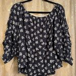 American Eagle  Black Textured Floral Boho Peasant Style Top Large NWT Photo 1