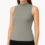 Miou Muse Top Womens Size Medium Grey Sleeveless Mock Neck Ribbed Knit‎ Gray Photo 0
