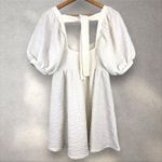Free People Violet Mini Dress Size M Puff Sleeve Babydoll Tie Back Ivory/White Photo 5