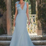 Mac Duggal Blue Sleeveless V Neck Bow Detail Mermaid Gown Size 2 Photo 0