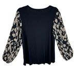 Homebody Black Leopard Print Long Balloon Sleeve Stretchy Pullover Blouse Size M Size M Photo 1