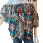 Xxi  Forever 21 Boho Smocked Crop Top Women's‎ S  Peasant Blouse Multicolor Photo 0