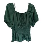 Flower & Feather Dark Green Silk Puff Sleeve Peplum Blouse Size Large Photo 0
