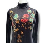 Vintage 90s Carole Little Black Velvet Dark Floral Mock Neck Maxi Dress Romantic Size 4 Photo 1