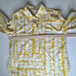 Chico's  Floral Leaf Print Button Up Shirt Sz 2 (12) Yellow Office Coastal‎ Travel Photo 6