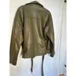 Topshop  Olive Green Faux Leather Moto Biker Jacket Belted Size M Photo 1