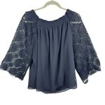 Nanette Lepore Black Off Shoulder Lined Lace Sleeve Lightweight Blouse Size XL Photo 2