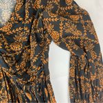 Farm Rio  size XS long sleeve v neck midi dress black orange puff sleeve trad Photo 11