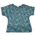 Dress Barn XL Vintage Knit Blouse Blue Green Striped Short Sleeve Boho Casual Photo 0