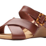 Clarks 7M Kyarra Judi sleek wedge cork heel Crisscross brown strap tan buckles Photo 0