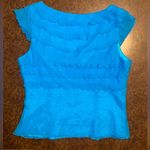 Maggy London  Short Sleeve 100% Silk Ruffled V-Neck Blouse in Aqua - size 16 Photo 4