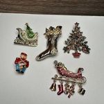 Santa’s Sleigh, Nutcracker, Stocking Christmas Tree Brooch Pin Lot Of 5 Photo 0