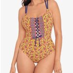 Skinny Dippers Women's Jelly Beans Suga Babe Lace Up Front One Piece Size M 8706 Yellow Size M Photo 0