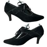Y2K Black‎ Leather Kitten Heels Sz 9W Pointed Toe Lace Photo 1