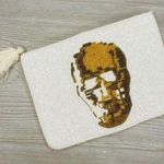 Clever Carriage company Beaded Skull / bones Clutch purse bag / makeup bag White Photo 0