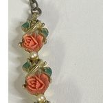 Vintage Celluloid Pink Lucite Rose Flower Gold Choker Coquette Necklace Pearls Photo 5
