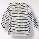 ZARA Striped Blue White Oversized Linen V Neck Shirt Size L Coastal Nautical Photo 0