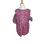Lucky Brand  Womens Pink Red Blue Floral Print Cold Shoulder Blouse Top Sz L Photo 2
