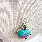 925 Sterling Silver Rainbow Solar Quartz Peridot gemstone Necklace Heart Jewelry Blue Photo 4