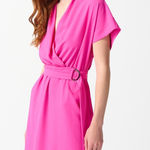 Joseph Ribkoff Ultra Pink Wrap Belted Dress Size 8 Short Sleeve Knee Length Photo 0