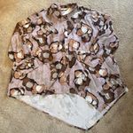 Pure by Ulla Popken Organic Cotton Button Down Shirt Asymmetrical Marbled 28/30 Brown Photo 0