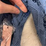 AQUA Bloomingdale Wavy Lace Dress Slate Blue Embroidered Long Sleeve Small NWT Photo 7