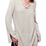 Free People Criss Cross Tunic Sweater V-Neck Long Sleeve Cream Women’s Size L Photo 0
