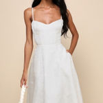 Lulus NWT  Meet for Tea White Jacquard Bustier Midi Dress With Pockets Size XS Photo 0