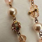 Faux pearl pink crystal gold tone long beaded necklace Photo 4