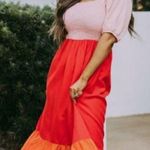 RHODE Eloise Colorblock Smocked Strawberry Multi Midi Dress Sz. S Pink Photo 0