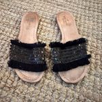 Kate Spade  New York Solaina Slide Black Canvas Raffia Fringe Beaded Sandal Sz 9 Photo 2