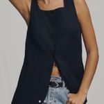 Anthropologie  Maeve Mod Linen-Blend Square Neck Longline Vest Top | Black | M Photo 3