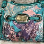 Kathy Van Zeeland  Turquoise‎ Patent Leather Multicolor Satin Fabric Shoulder Bag Photo 2